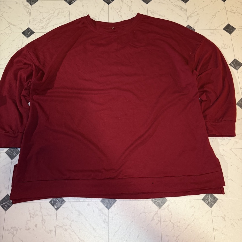 Blank Crimson Red Long Sleeve Crewneck Top Women's Plus Size 20W‎